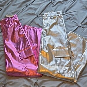 Metallic Cargo Pants - Pink & Silver Xxs 00